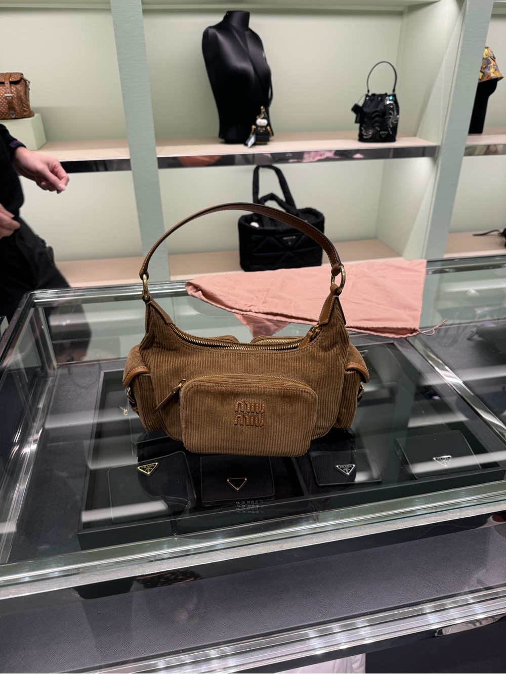 Miu Miu Tan Corduroy Shoulder Bag